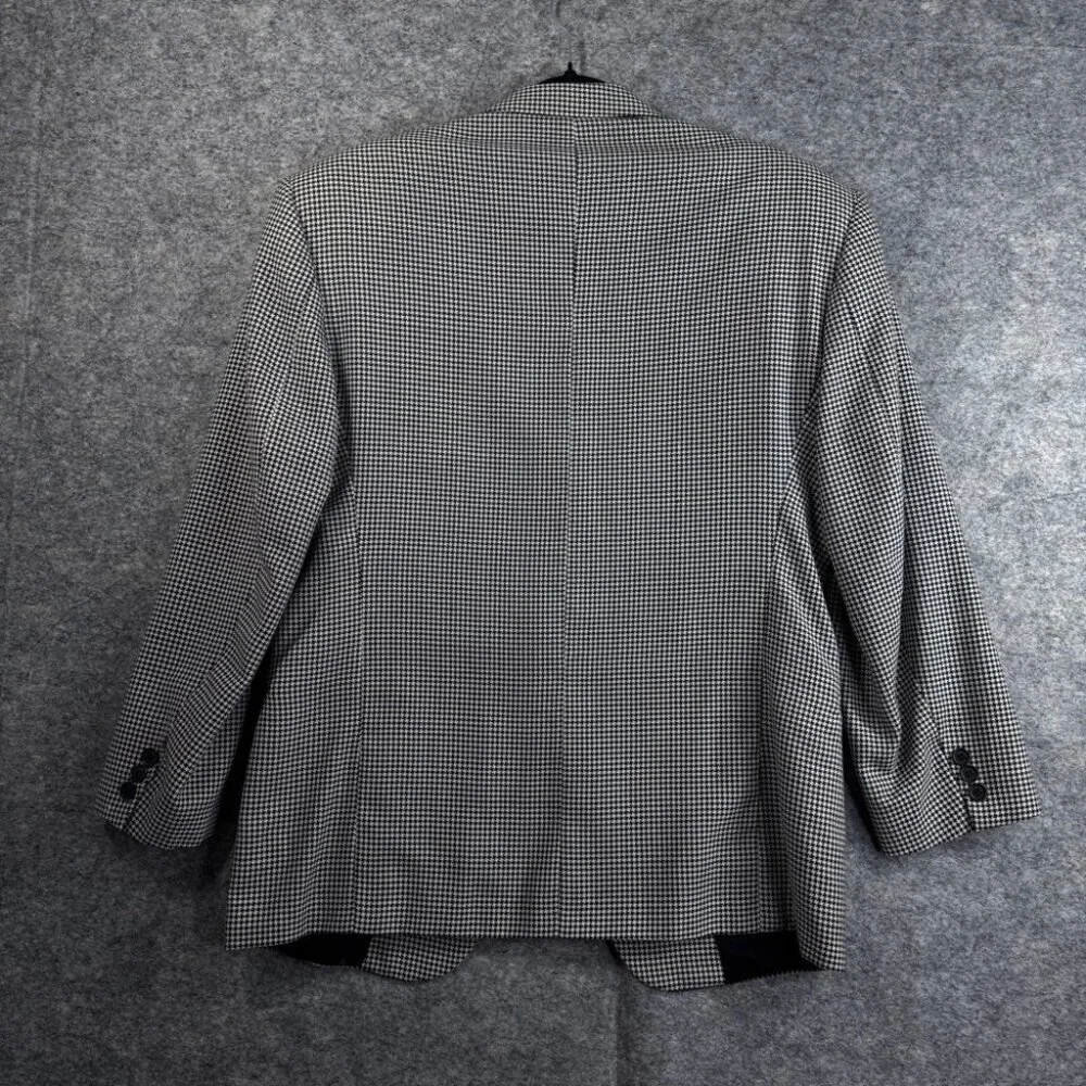 Vintage Black White Wool Houndstooth Checkered Academia Double Breasted Blazer - Picture 11 of 16